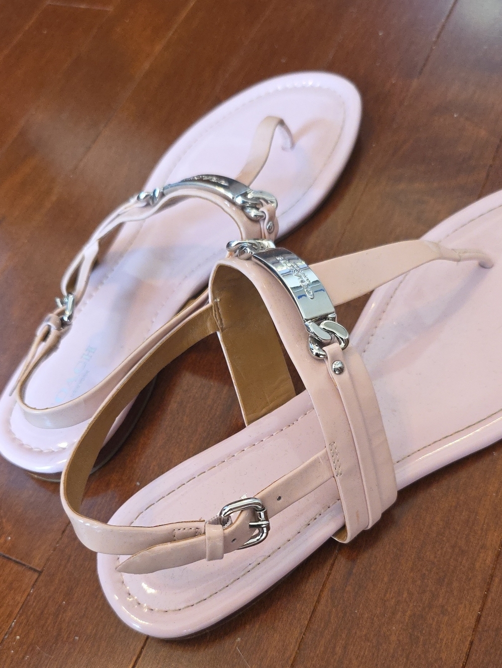 Coach Pale T-Strap Sandals with Silver Hardware - Picture 5 of 8